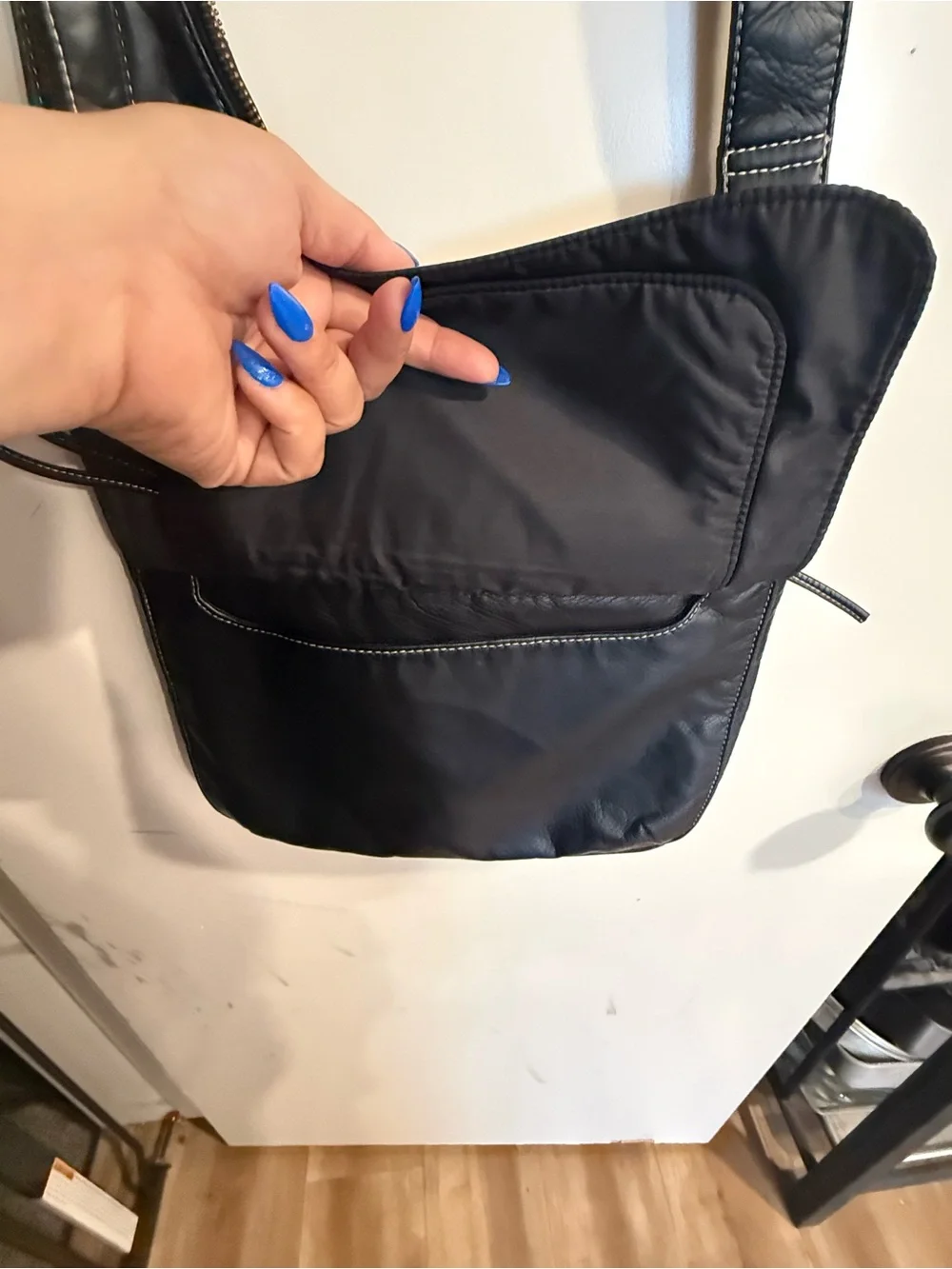 Soff Black Leather Shoulder/Crossbody Bag with Top Zip